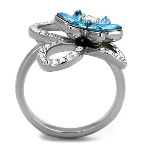 TK2123 - High polished (no plating) Stainless Steel Ring with Top Grade Crystal  in Sea Blue-2