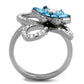 TK2123 - High polished (no plating) Stainless Steel Ring with Top Grade Crystal  in Sea Blue-2