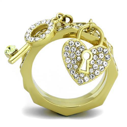 TK2127 - IP Gold(Ion Plating) Stainless Steel Ring with Top Grade Crystal  in Citrine Yellow-2