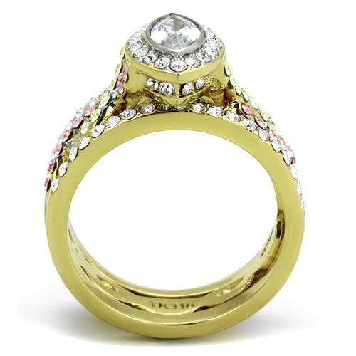 TK2129 - Two-Tone IP Gold (Ion Plating) Stainless Steel Ring with AAA Grade CZ  in Clear-2