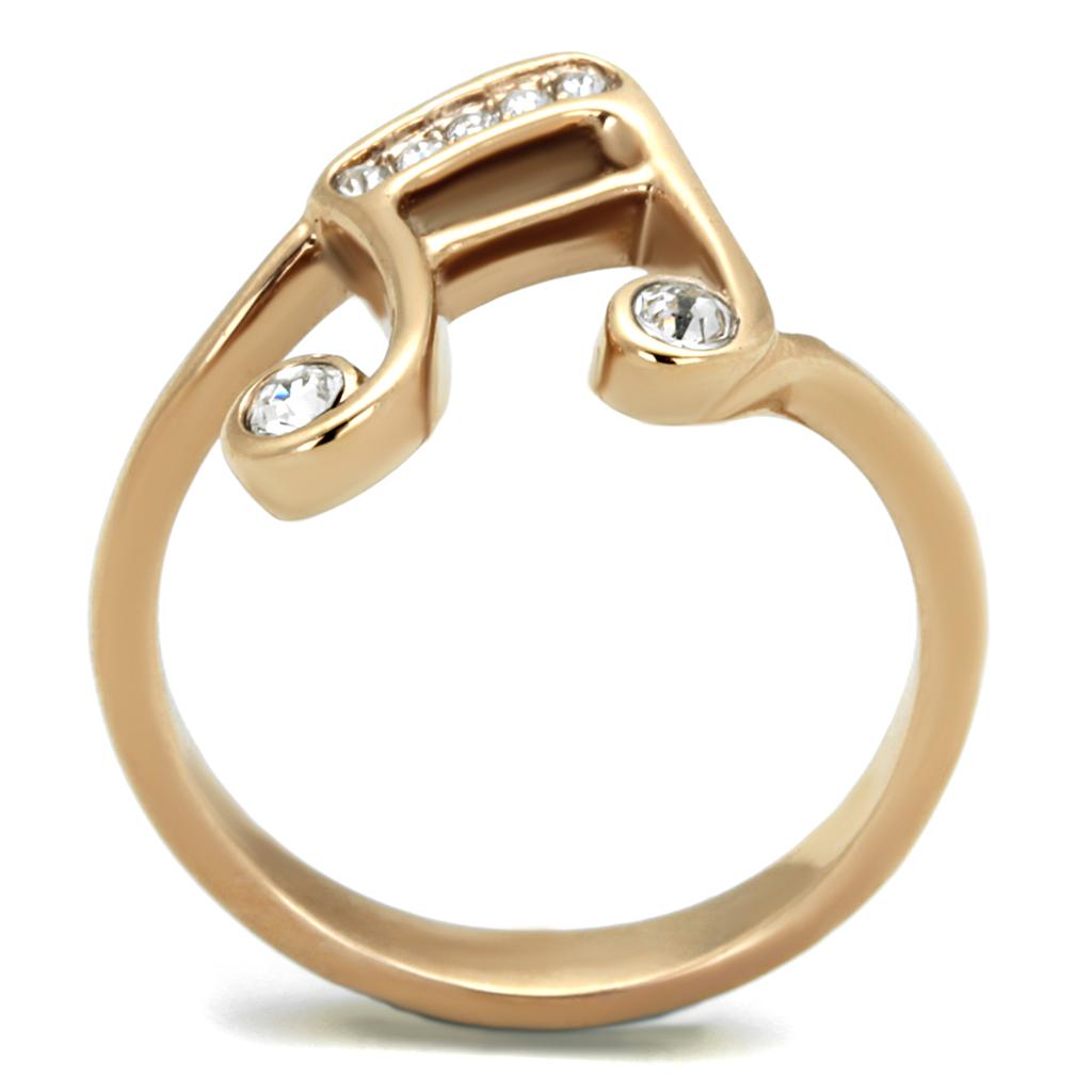 TK2130 - IP Rose Gold(Ion Plating) Stainless Steel Ring with Top Grade Crystal  in Clear-2