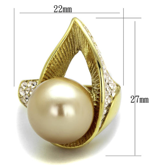 TK2131 - IP Gold(Ion Plating) Stainless Steel Ring with Synthetic Pearl in Champagne-1