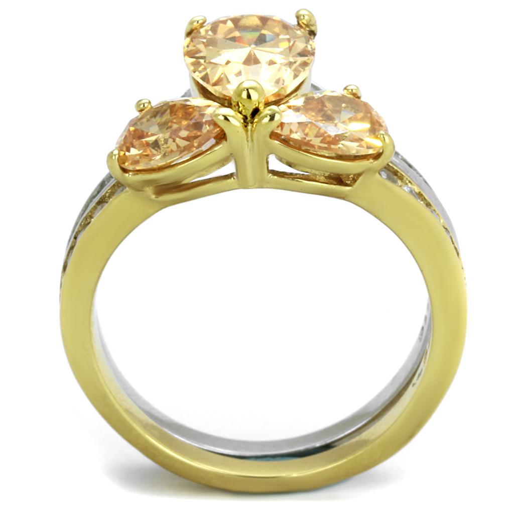TK2132 - Two-Tone IP Gold (Ion Plating) Stainless Steel Ring with AAA Grade CZ  in Champagne-2