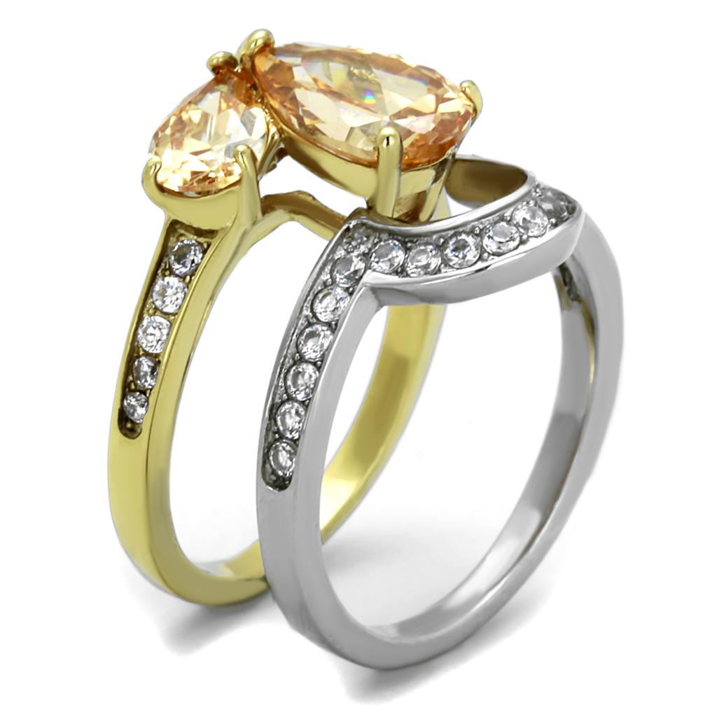 TK2132 - Two-Tone IP Gold (Ion Plating) Stainless Steel Ring with AAA Grade CZ  in Champagne-3