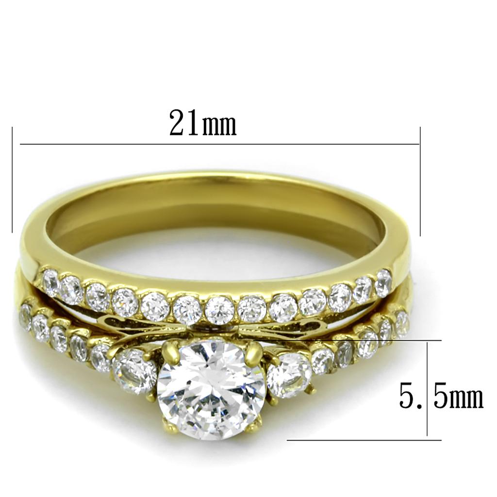 TK2133 - IP Gold(Ion Plating) Stainless Steel Ring with AAA Grade CZ  in Clear-1