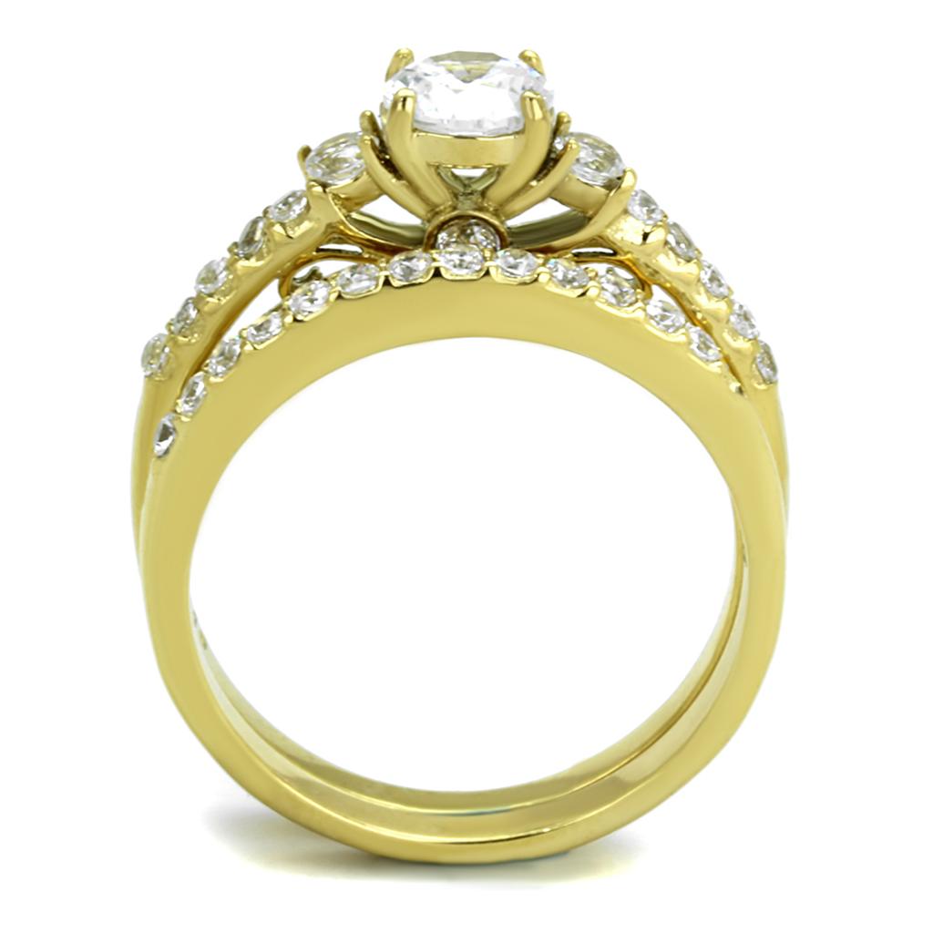 TK2133 - IP Gold(Ion Plating) Stainless Steel Ring with AAA Grade CZ  in Clear-2