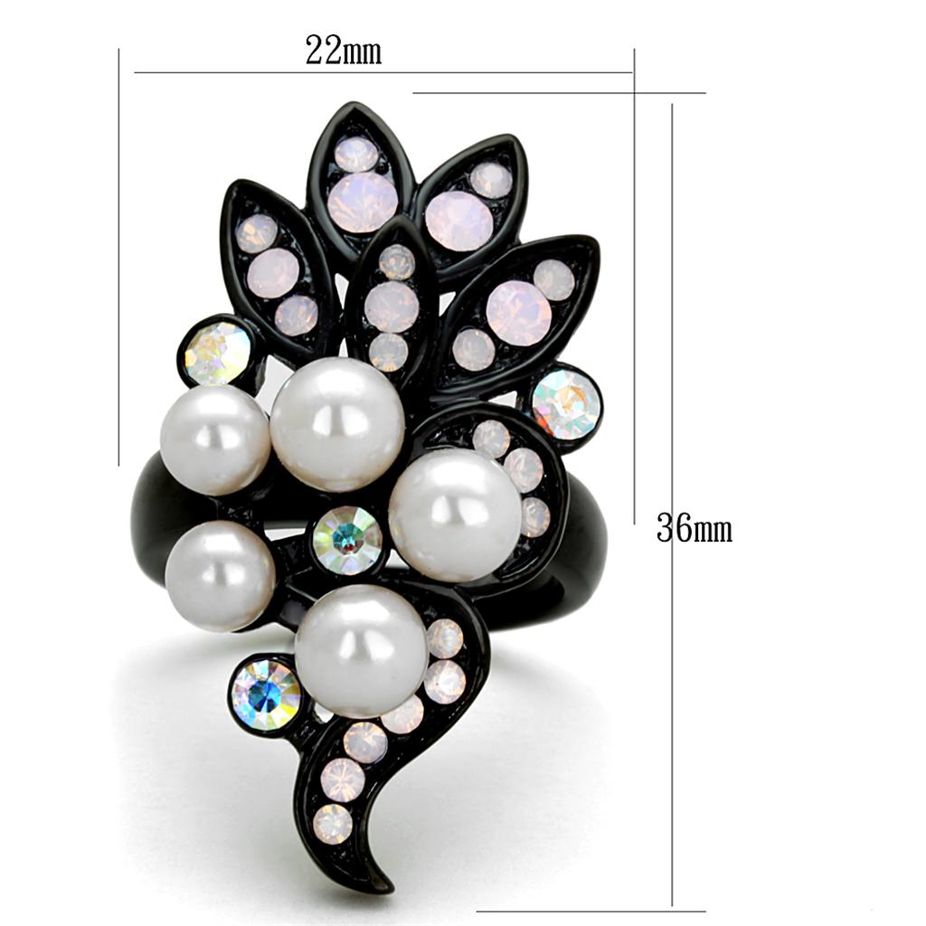 TK2138 - IP Black(Ion Plating) Stainless Steel Ring with Synthetic Pearl in Light Rose-1