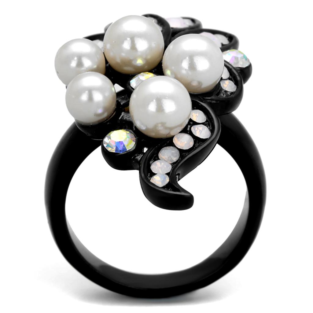 TK2138 - IP Black(Ion Plating) Stainless Steel Ring with Synthetic Pearl in Light Rose-2