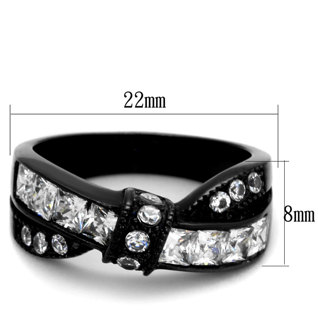 TK2139 - IP Black(Ion Plating) Stainless Steel Ring with AAA Grade CZ  in Clear-1