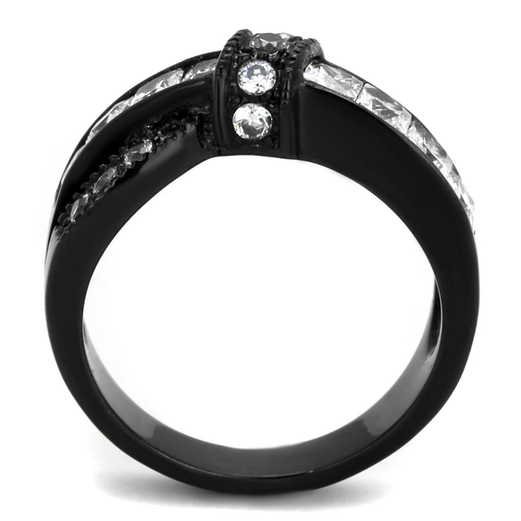 TK2139 - IP Black(Ion Plating) Stainless Steel Ring with AAA Grade CZ  in Clear-2