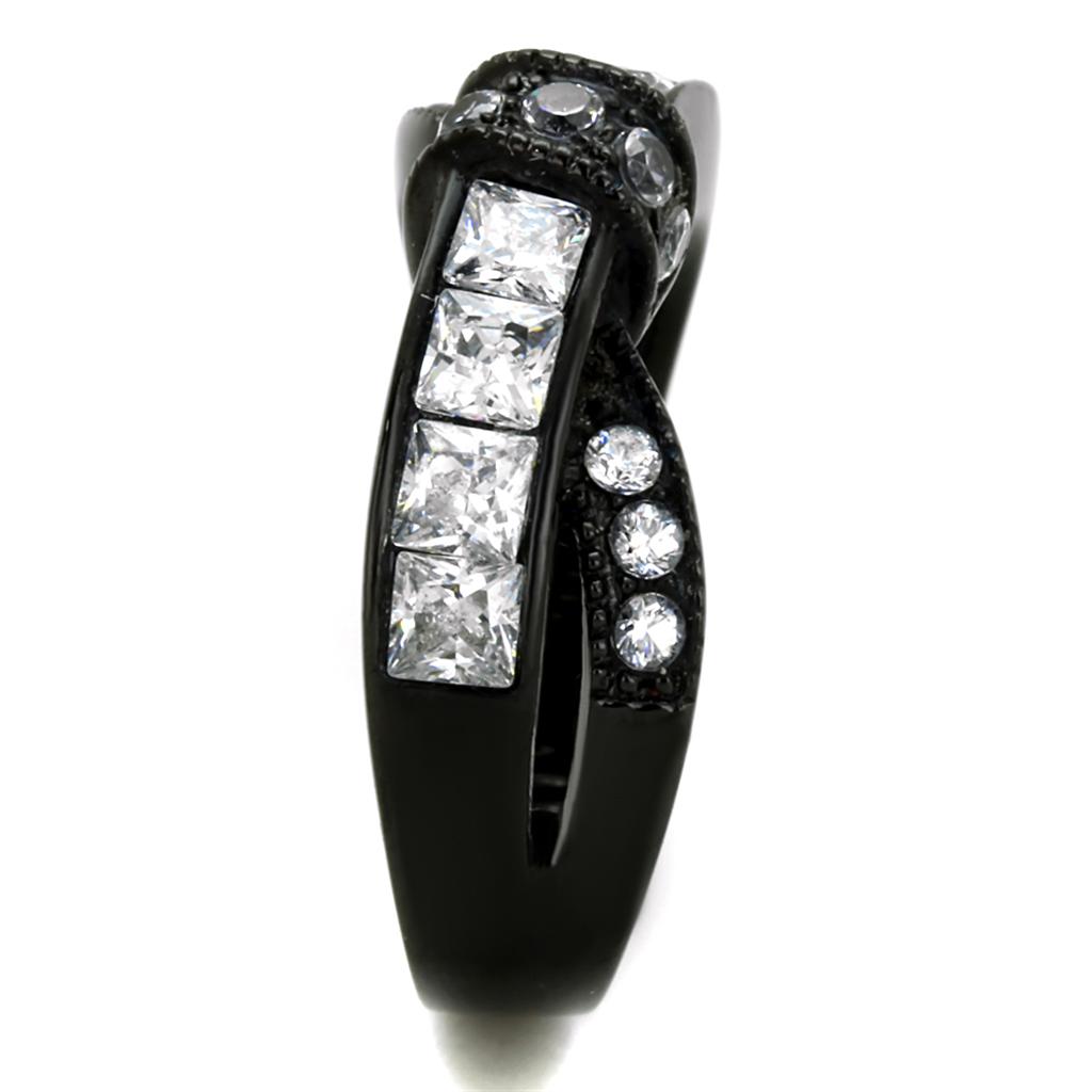 TK2139 - IP Black(Ion Plating) Stainless Steel Ring with AAA Grade CZ  in Clear-3