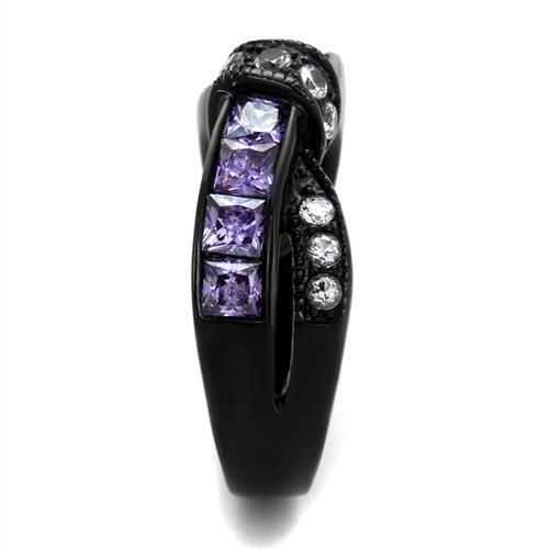 TK2140 - IP Black(Ion Plating) Stainless Steel Ring with AAA Grade CZ  in Amethyst-3