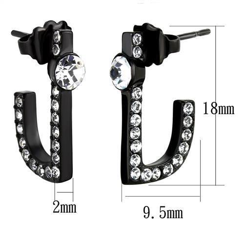 TK2150 - IP Black(Ion Plating) Stainless Steel Earrings with Top Grade Crystal  in Clear-1