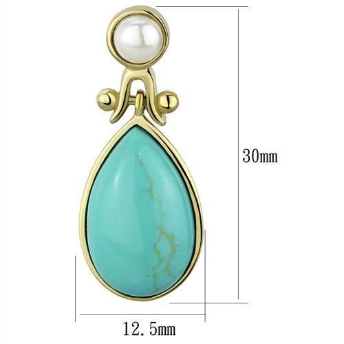 TK2151 - IP Gold(Ion Plating) Stainless Steel Earrings with Synthetic Turquoise in Turquoise-1