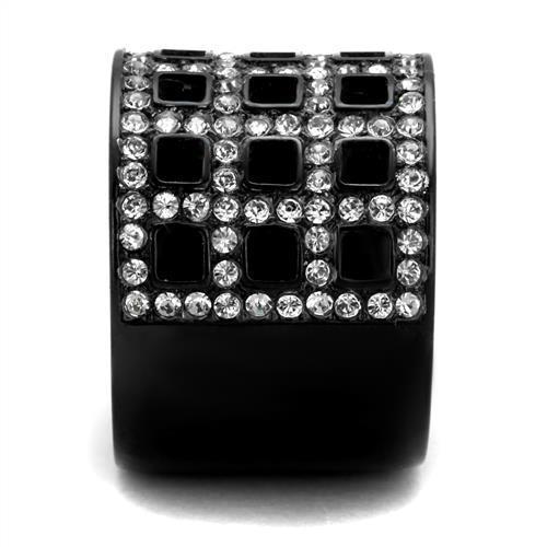 TK2155 - IP Black(Ion Plating) Stainless Steel Ring with Top Grade Crystal  in Black Diamond-3