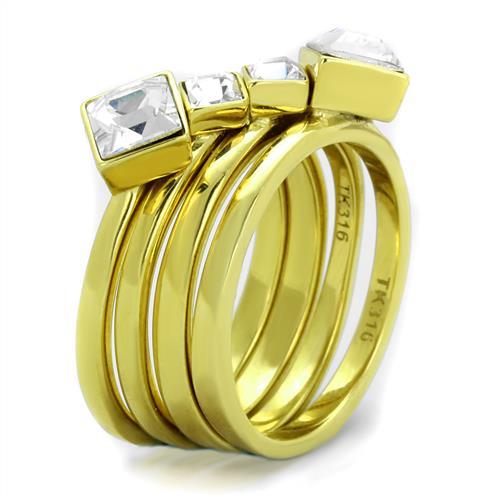 TK2158 - IP Gold(Ion Plating) Stainless Steel Ring with Top Grade Crystal  in Clear-3