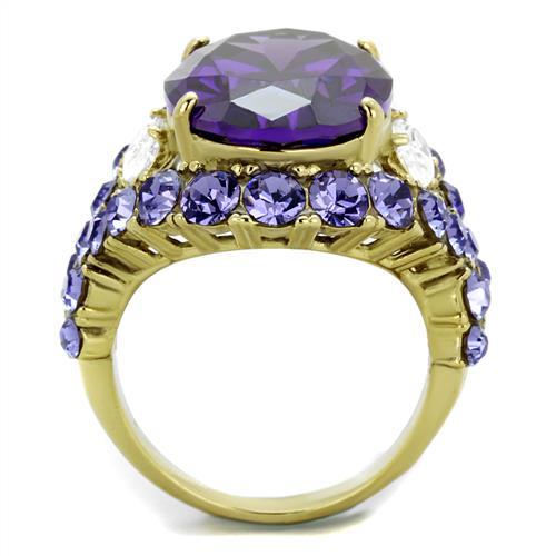 TK2160 - IP Gold(Ion Plating) Stainless Steel Ring with AAA Grade CZ  in Amethyst-2