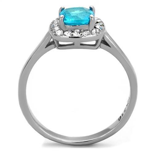 TK2161 - High polished (no plating) Stainless Steel Ring with Synthetic Synthetic Glass in Sea Blue-2