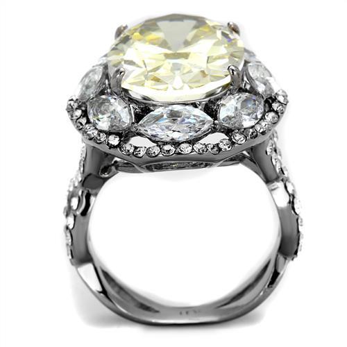 TK2162 - High polished (no plating) Stainless Steel Ring with AAA Grade CZ  in Citrine Yellow-2
