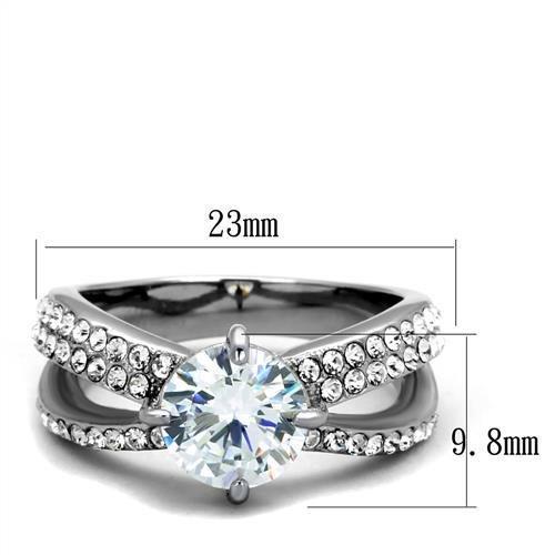 TK2165 - High polished (no plating) Stainless Steel Ring with AAA Grade CZ  in Clear-1