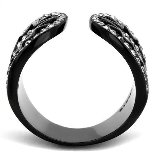TK2166 - IP Black(Ion Plating) Stainless Steel Ring with Top Grade Crystal  in Black Diamond-2