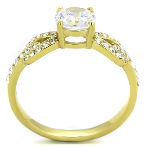 TK2168 - IP Gold(Ion Plating) Stainless Steel Ring with AAA Grade CZ  in Clear-2