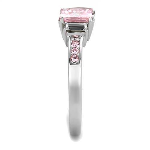 TK2169 - High polished (no plating) Stainless Steel Ring with AAA Grade CZ  in Rose-3