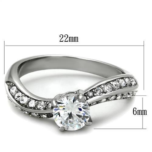 TK2171 - High polished (no plating) Stainless Steel Ring with AAA Grade CZ  in Clear-1