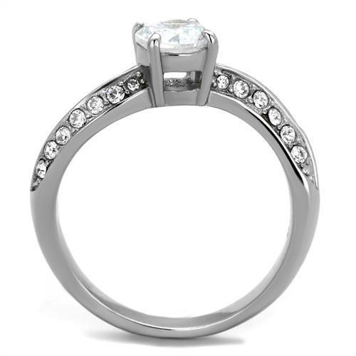 TK2171 - High polished (no plating) Stainless Steel Ring with AAA Grade CZ  in Clear-2