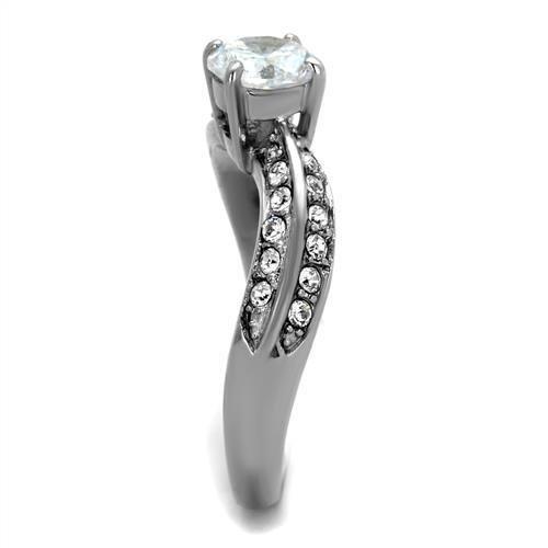 TK2171 - High polished (no plating) Stainless Steel Ring with AAA Grade CZ  in Clear-3