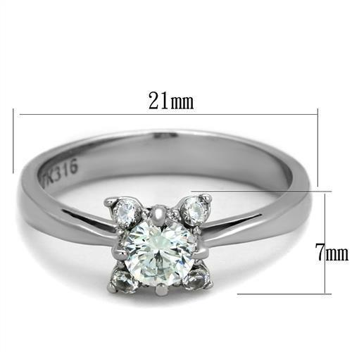 TK2172 - High polished (no plating) Stainless Steel Ring with AAA Grade CZ  in Clear-1