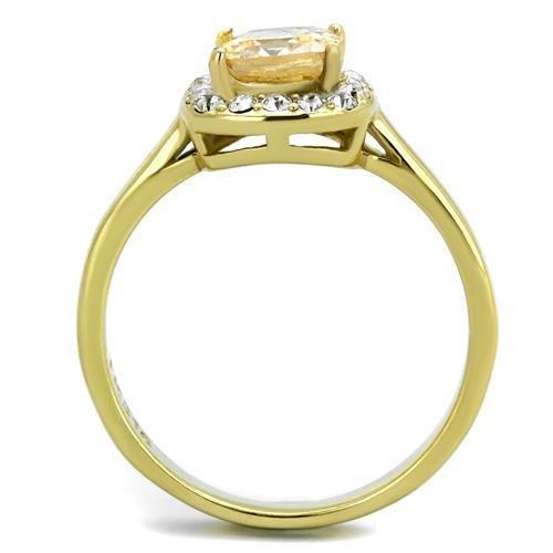 TK2173 - IP Gold(Ion Plating) Stainless Steel Ring with AAA Grade CZ  in Champagne-2