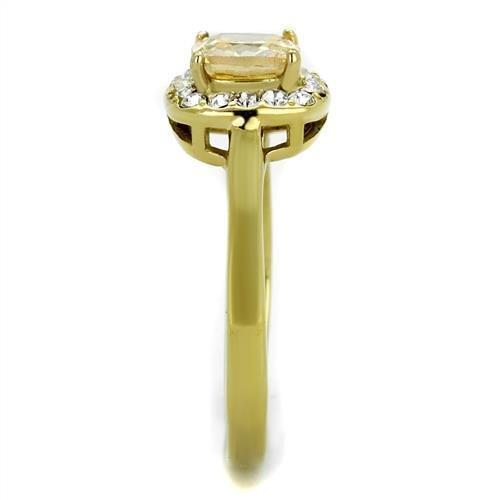 TK2173 - IP Gold(Ion Plating) Stainless Steel Ring with AAA Grade CZ  in Champagne-3