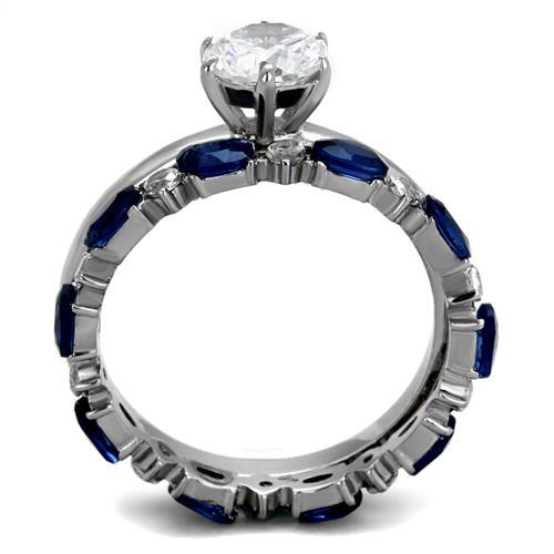 TK2175 - High polished (no plating) Stainless Steel Ring with AAA Grade CZ  in Clear-2