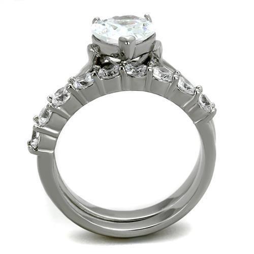 TK2176 - High polished (no plating) Stainless Steel Ring with AAA Grade CZ  in Clear-2