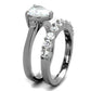 TK2176 - High polished (no plating) Stainless Steel Ring with AAA Grade CZ  in Clear-3