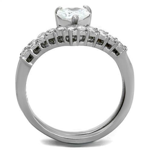 TK2178 - High polished (no plating) Stainless Steel Ring with AAA Grade CZ  in Clear-2