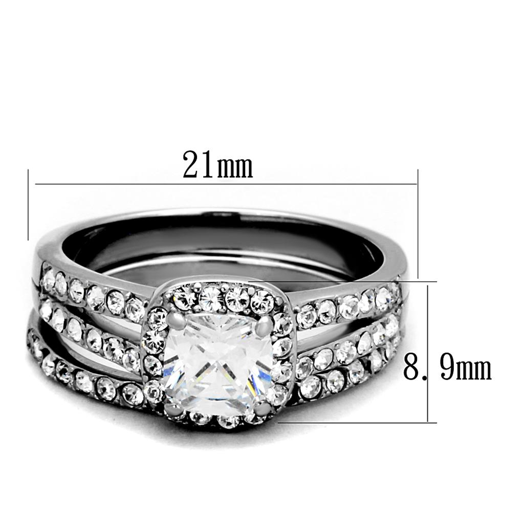 TK2180 - High polished (no plating) Stainless Steel Ring with AAA Grade CZ  in Clear-1