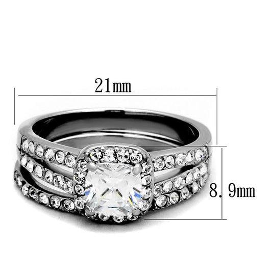 TK2180 - High polished (no plating) Stainless Steel Ring with AAA Grade CZ  in Clear-1