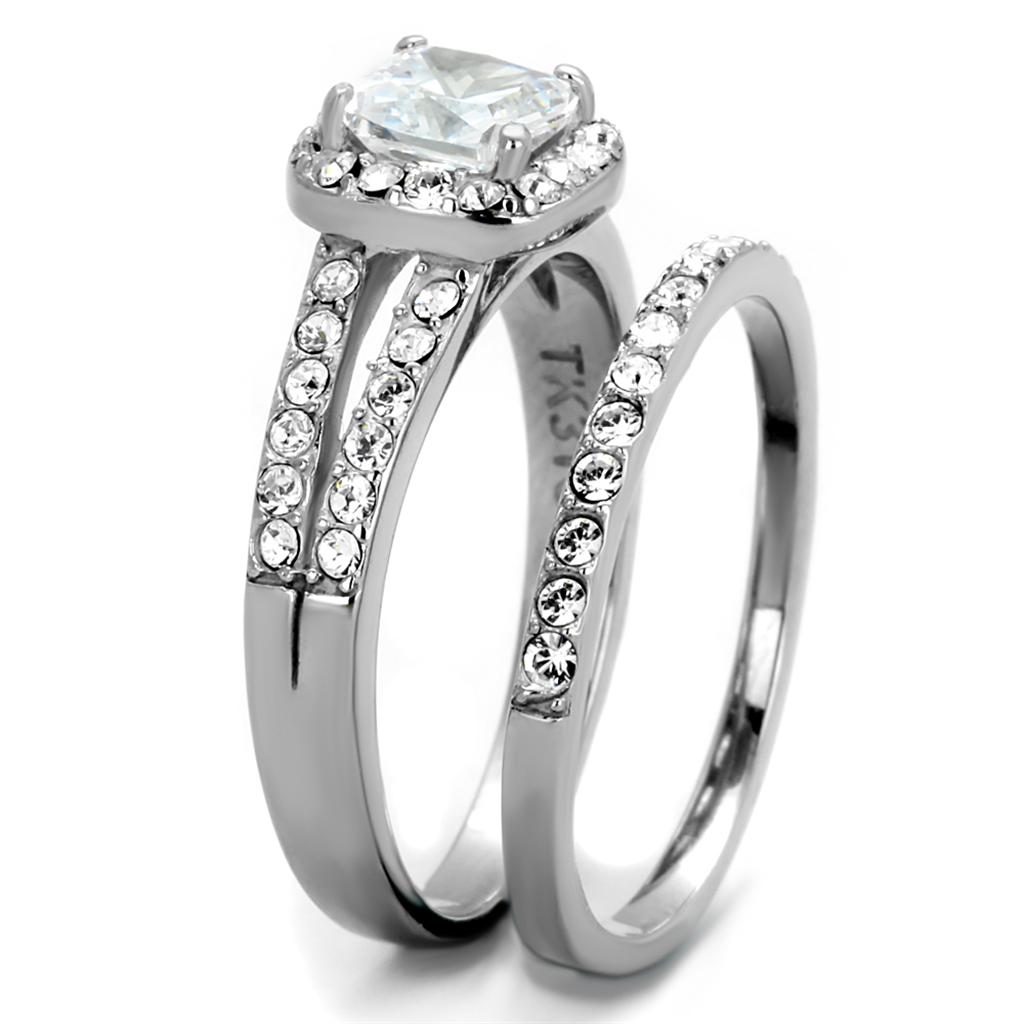 TK2180 - High polished (no plating) Stainless Steel Ring with AAA Grade CZ  in Clear-3