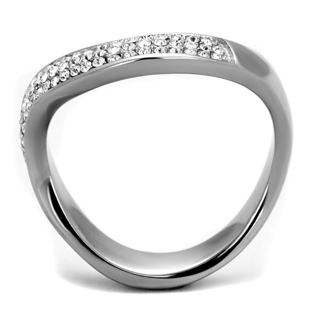TK2181 - High polished (no plating) Stainless Steel Ring with Top Grade Crystal  in Clear-2