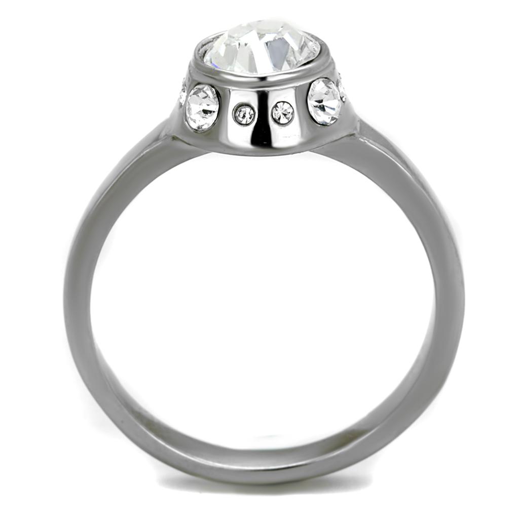 TK2183 - High polished (no plating) Stainless Steel Ring with Top Grade Crystal  in Clear-2