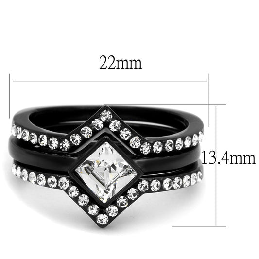 TK2185 - IP Black(Ion Plating) Stainless Steel Ring with Top Grade Crystal  in Clear-1