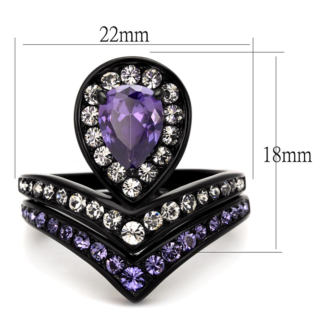 TK2186 - IP Black(Ion Plating) Stainless Steel Ring with AAA Grade CZ  in Amethyst-1