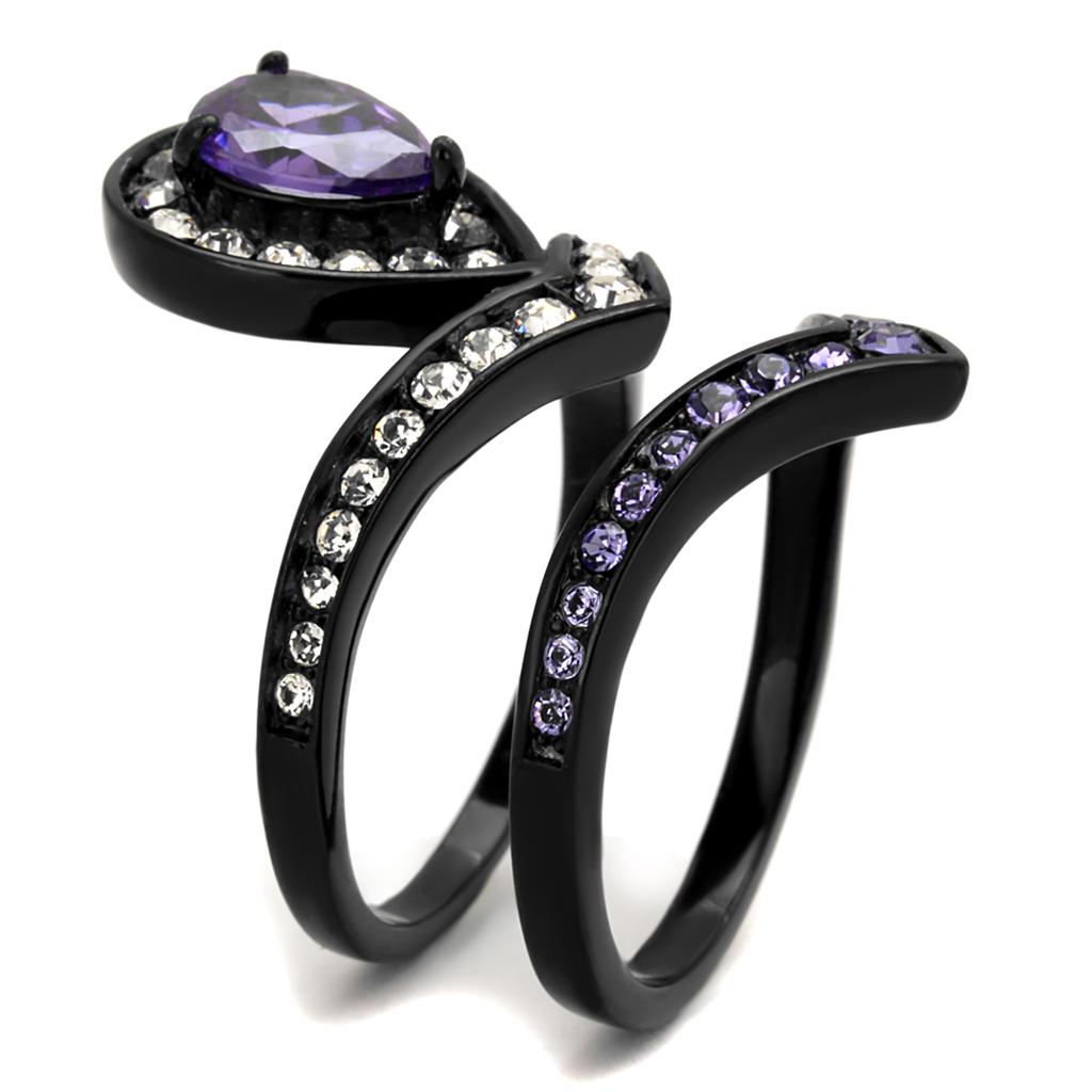 TK2186 - IP Black(Ion Plating) Stainless Steel Ring with AAA Grade CZ  in Amethyst-3
