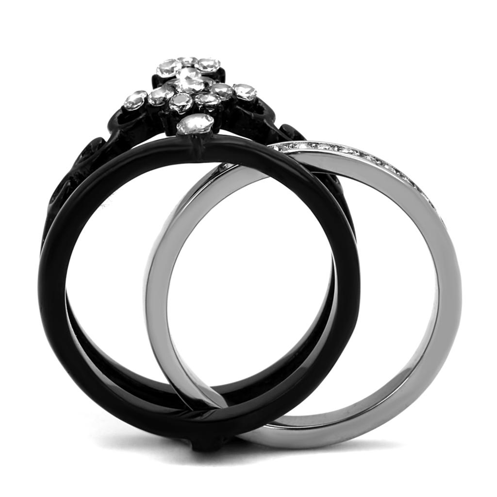 TK2187 - Two-Tone IP Black Stainless Steel Ring with AAA Grade CZ  in Clear-2