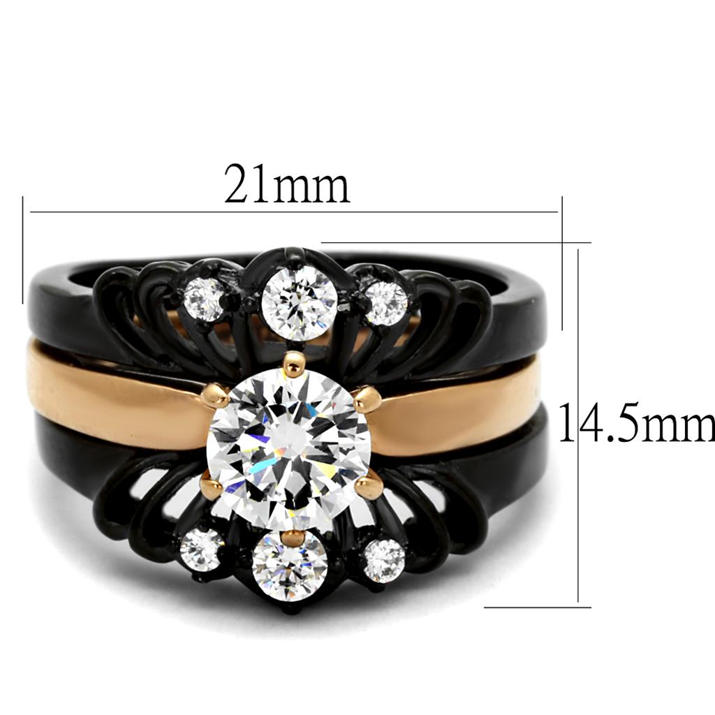 TK2189 - IP Rose Gold+ IP Black (Ion Plating) Stainless Steel Ring with AAA Grade CZ  in Clear-1