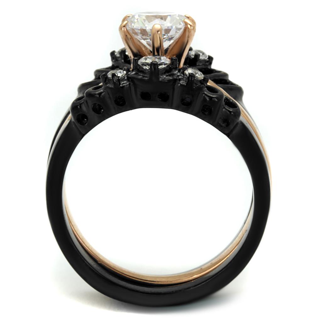 TK2189 - IP Rose Gold+ IP Black (Ion Plating) Stainless Steel Ring with AAA Grade CZ  in Clear-2