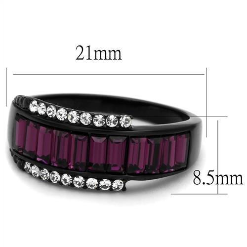 TK2191 - IP Black(Ion Plating) Stainless Steel Ring with Top Grade Crystal  in Amethyst-1