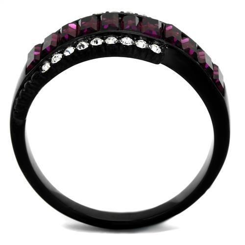 TK2191 - IP Black(Ion Plating) Stainless Steel Ring with Top Grade Crystal  in Amethyst-2